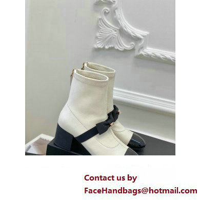 Chanel Heel 5.5cm Stretch Lambskin  &  Patent Calfskin Short Boots with Bow G40099 White 2023